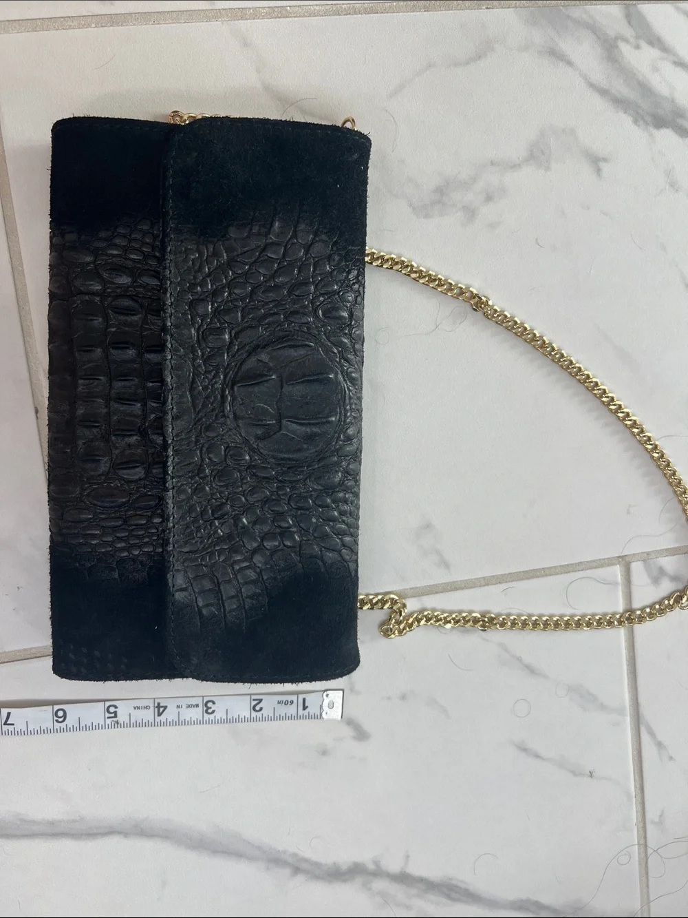 House of Harlow Black Croc-Embossed Shoulder Bag with Gold Chain - Picture 2 of 7